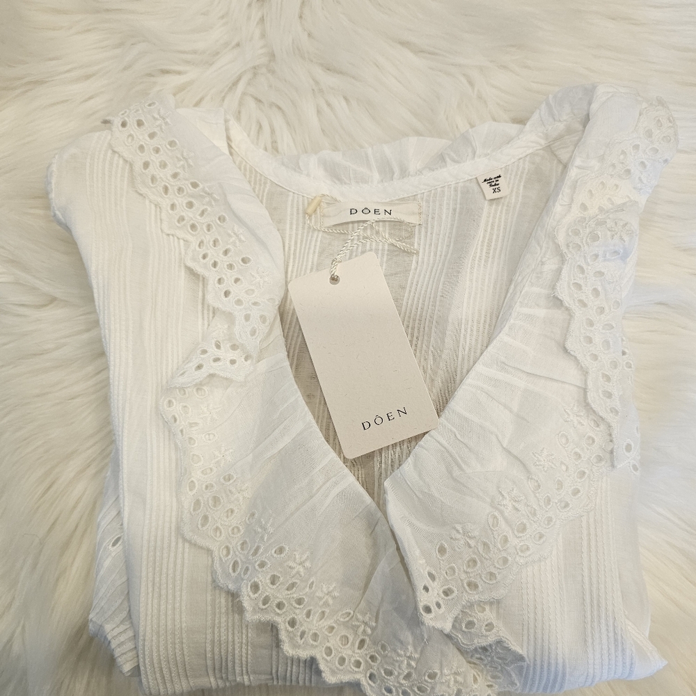 NWT DOEN Henri Eyelet Trim Top - Salt Eyelet XS - Picture 5 of 7